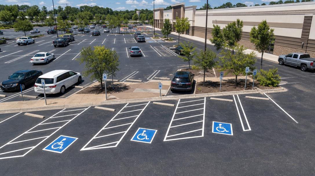 Parking Lot Restripe before and after